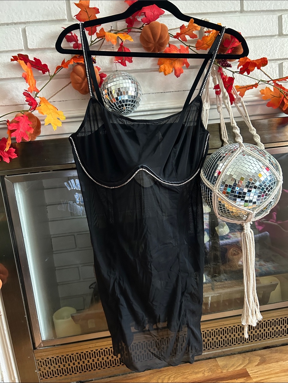 Auden Black Sheer Chemise with Rhinestone Trim